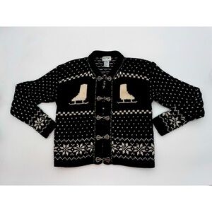 Vintage Skyr Sweater Womens M‎ teen 10 /12 Cardigan Black Beautiful cotton blend